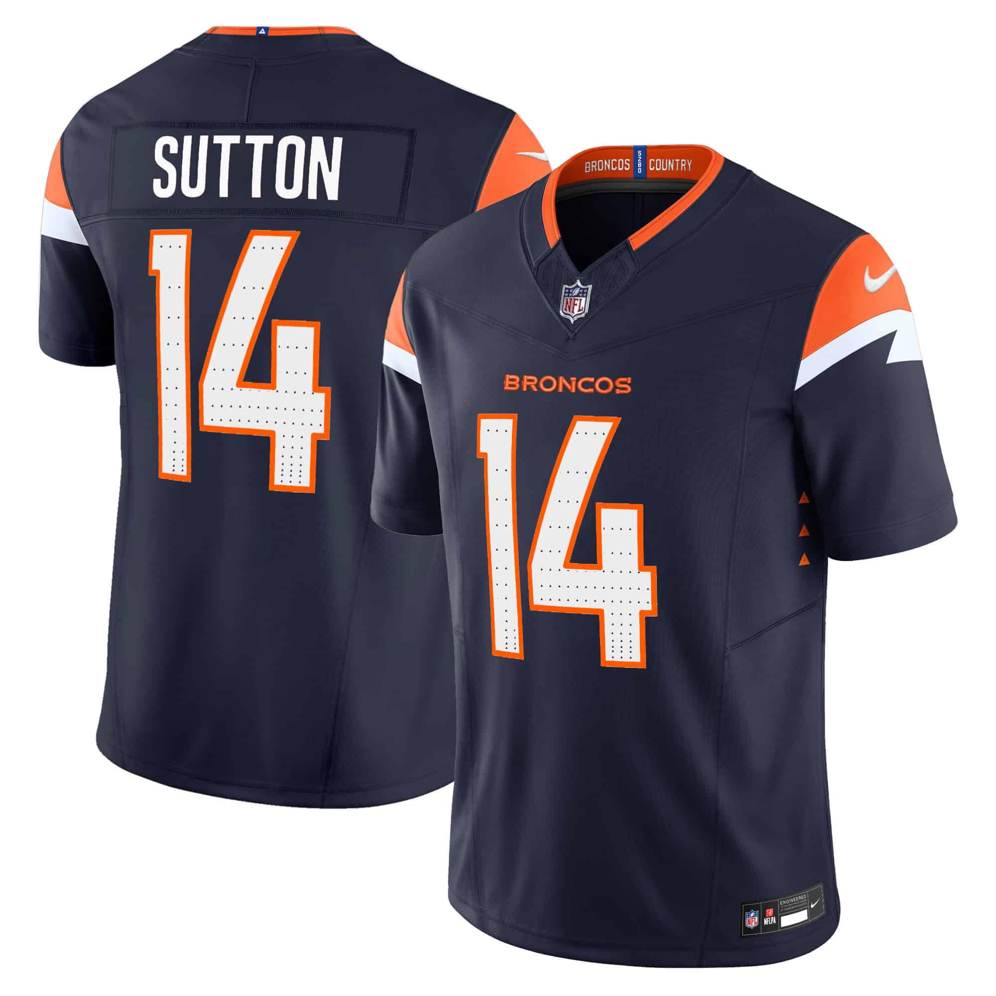 Men Denver Broncos 14 Sutton Blue 2024 Nike Vapor Limited NFL Jersey